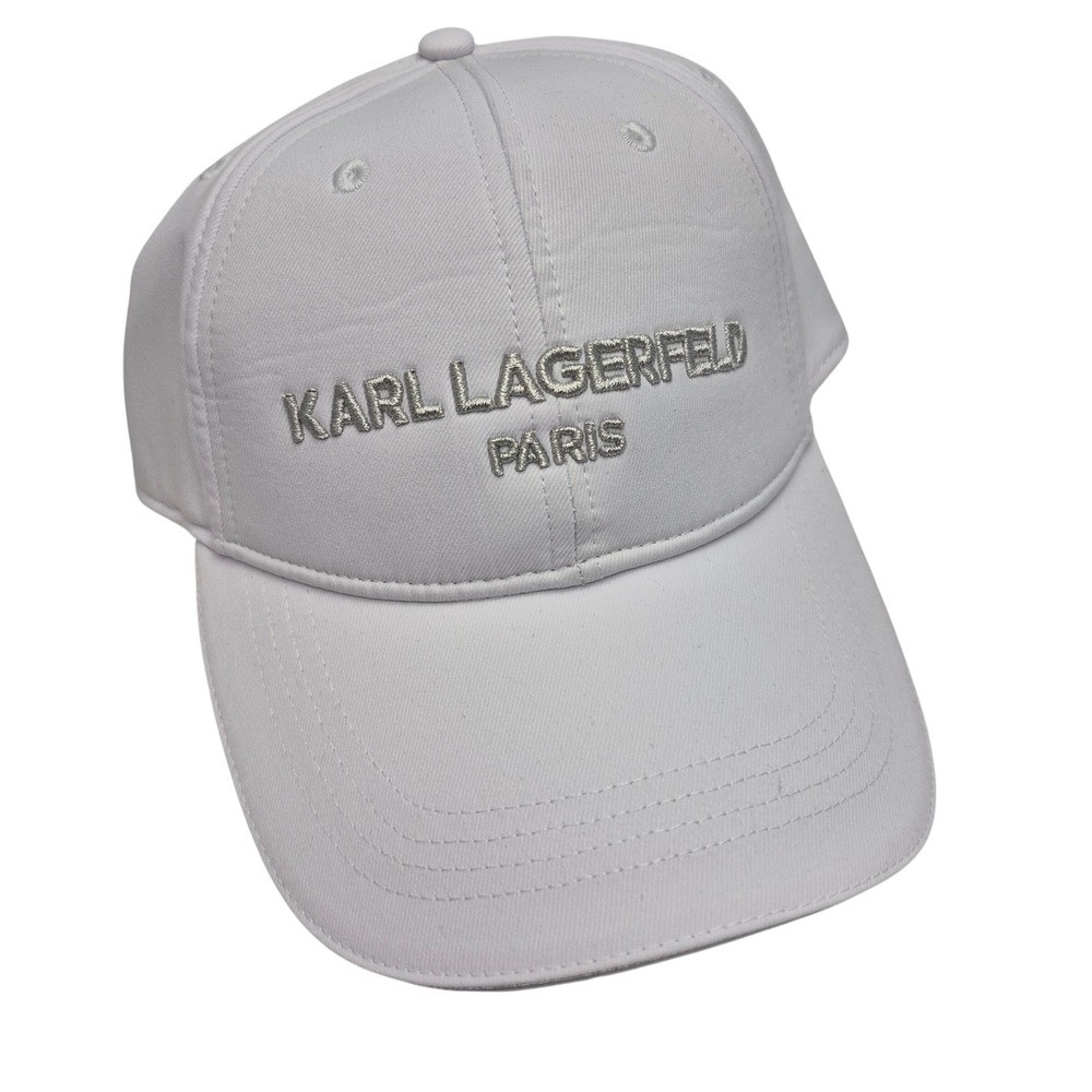 Karl Lagerfeld Paris Logo Adult Adjustable Baseball Cap Hat Sparkle Silver Rim